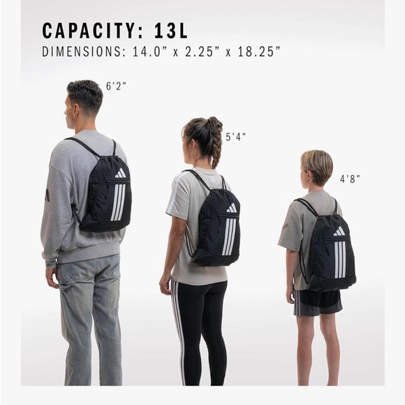 NWT Adidas Men's Women’s Kid’s Black Backpack with Gold Accents Cinch Bag - Picture 6 of 9